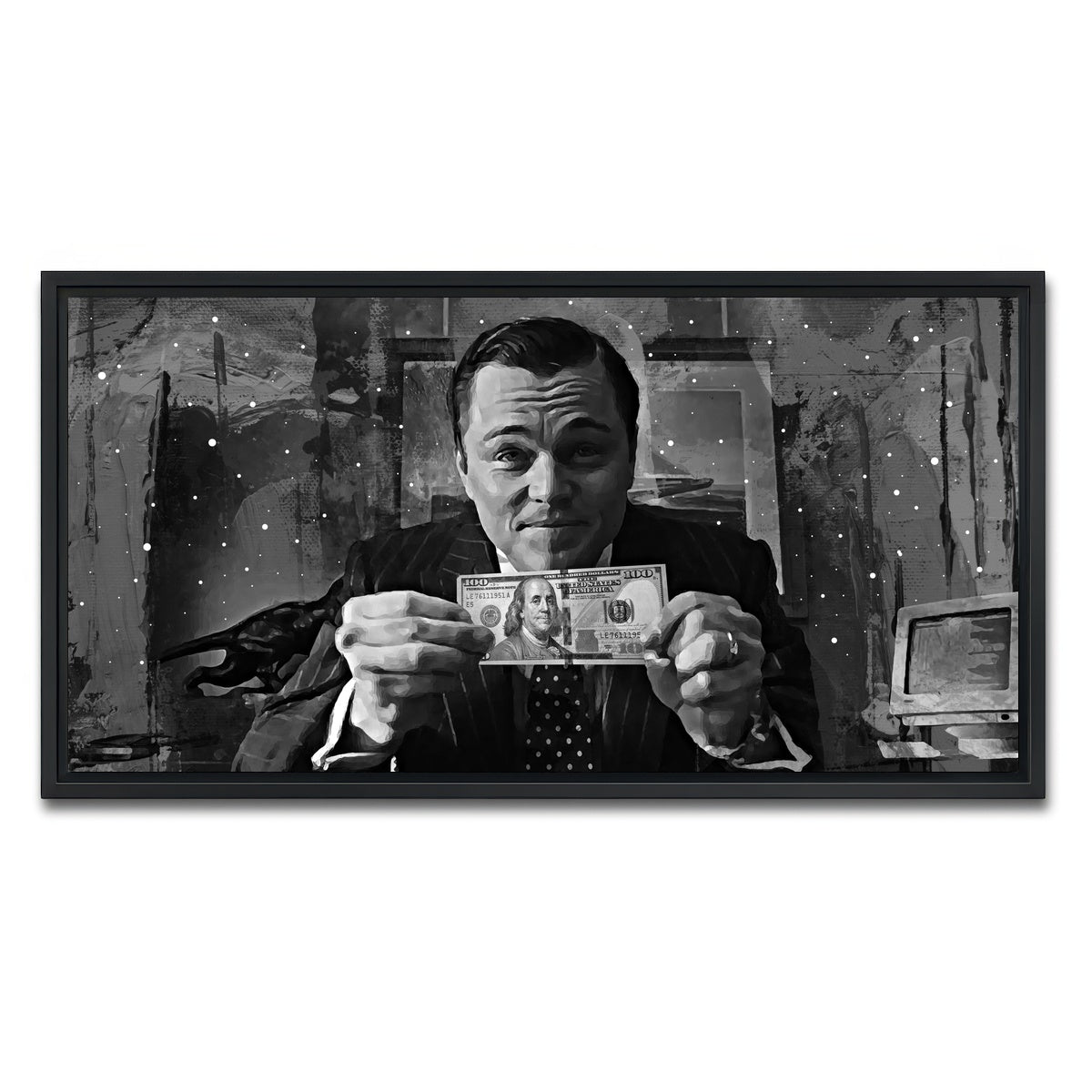 AUTO-MOCKUP WHITE | The Wolf of Wall Street Grayscale | 1 Piece | Black Framed Canvas | group=2x1