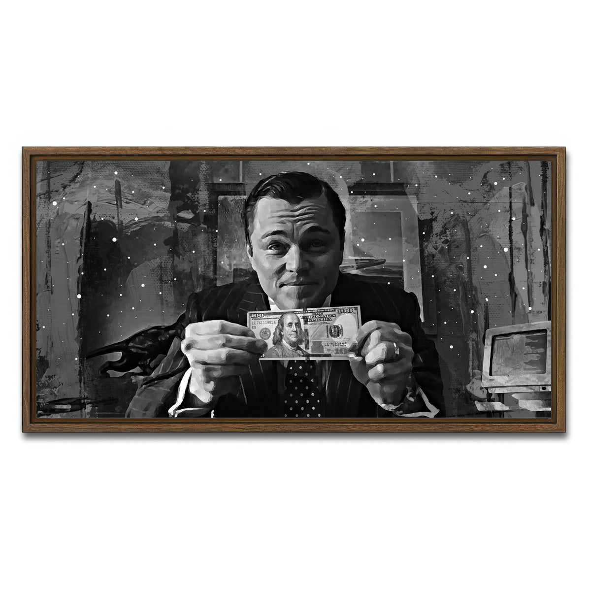 AUTO-MOCKUP WHITE | The Wolf of Wall Street Grayscale | 1 Piece | Walnut Framed Canvas | group=2x1