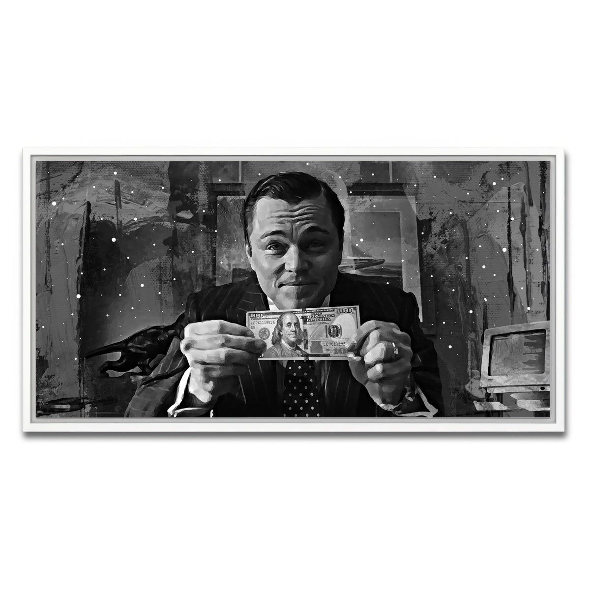 AUTO-MOCKUP WHITE | The Wolf of Wall Street Grayscale | 1 Piece | White Framed Canvas | group=2x1