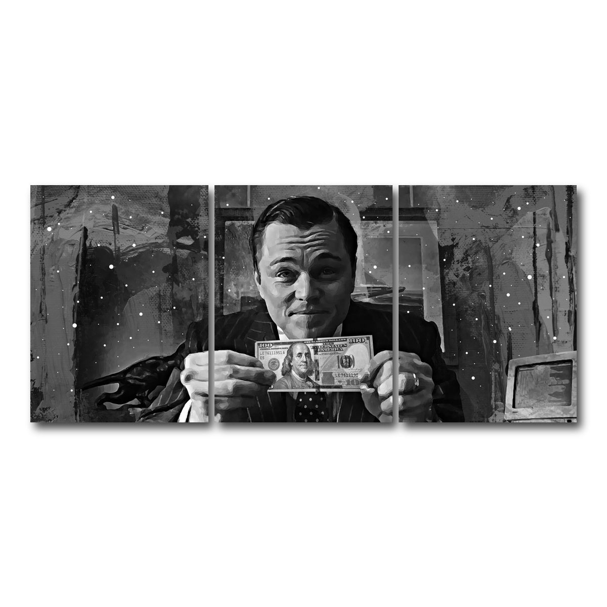 AUTO-MOCKUP WHITE | The Wolf of Wall Street Grayscale | 3 Piece | Gallery Wrap Canvas | group=18x24