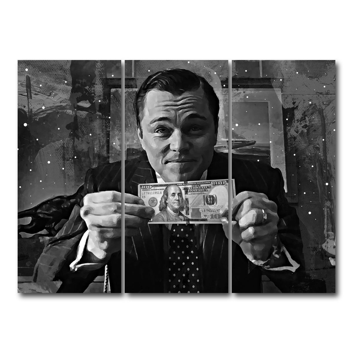 AUTO-MOCKUP WHITE | The Wolf of Wall Street Grayscale | 3 Piece | Gallery Wrap Canvas | group=8x18
