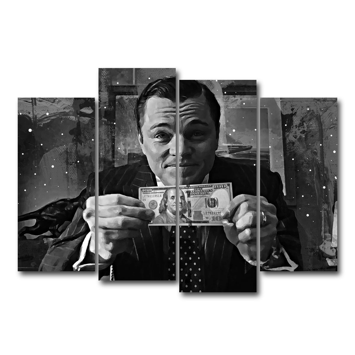 AUTO-MOCKUP WHITE | The Wolf of Wall Street Grayscale | 4 Piece | Gallery Wrap Canvas | group=4_normal