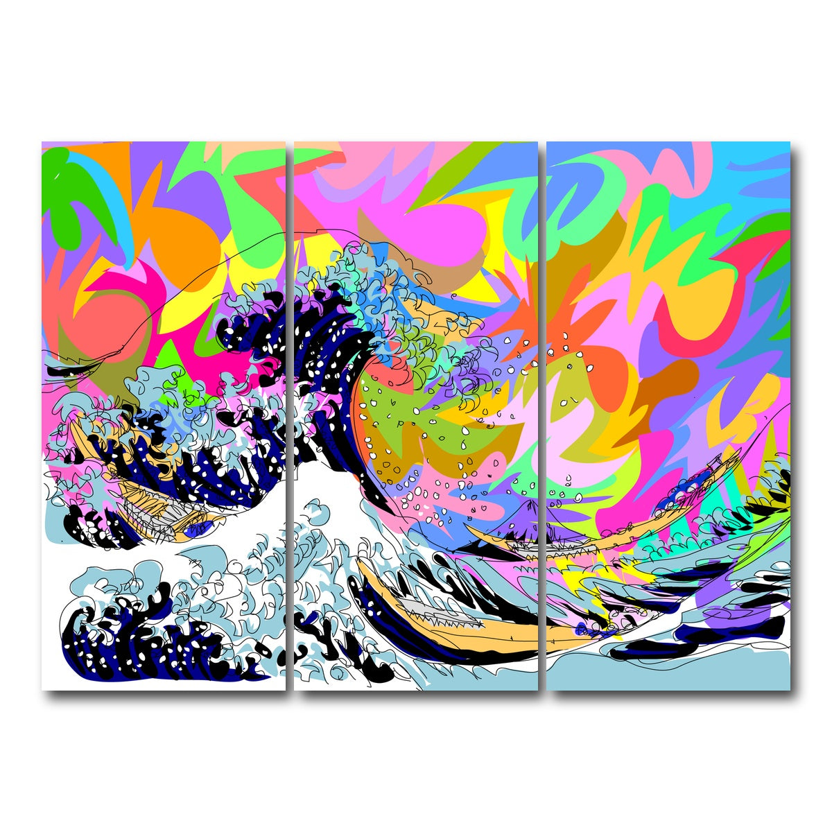AUTO-MOCKUP WHITE | The great wave | 3 Piece | Gallery Wrap Canvas | group=8x18
