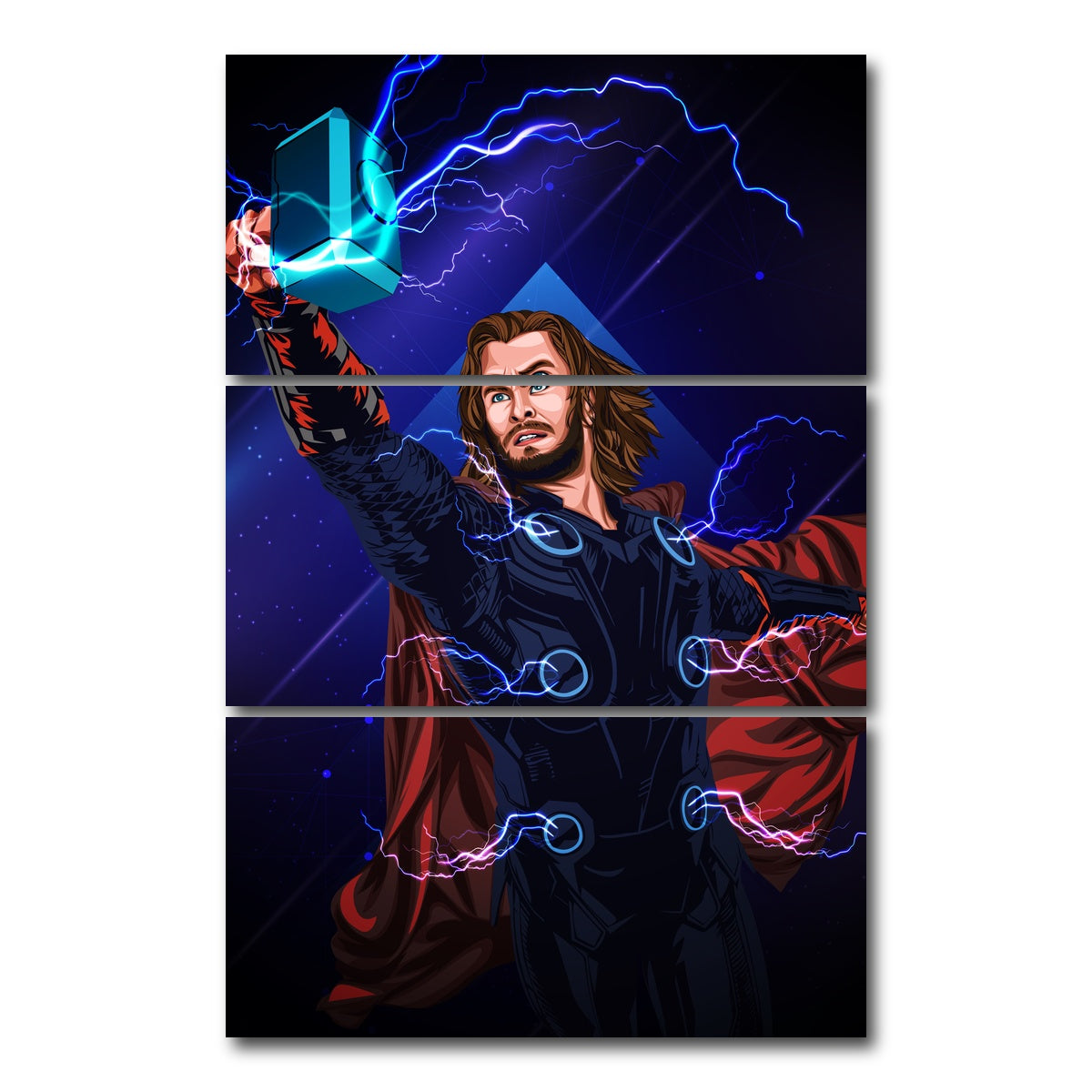 AUTO-MOCKUP WHITE | Thor With Hammer | 3 Piece | Gallery Wrap Canvas | group=12x24_stacked