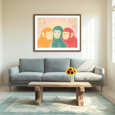 AUTO-MOCKUP ROOM | Three Monkeys Art Print Wall Art