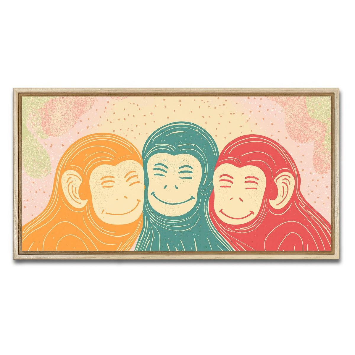AUTO-MOCKUP WHITE | Three Monkeys Art Print | 1 Piece | Natural Framed Canvas | group=2x1