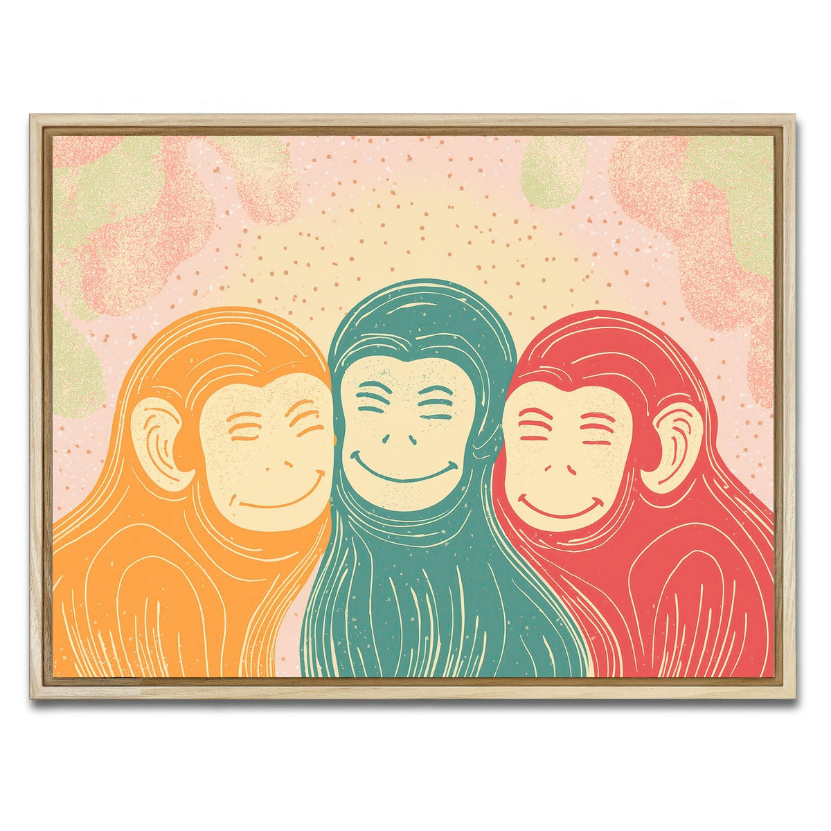 AUTO-MOCKUP WHITE | Three Monkeys Art Print | 1 Piece | Natural Framed Canvas | group=4x3