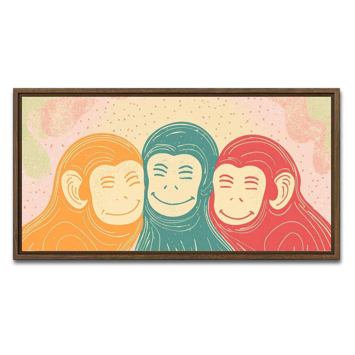 AUTO-MOCKUP WHITE | Three Monkeys Art Print | 1 Piece | Walnut Framed Canvas | group=2x1