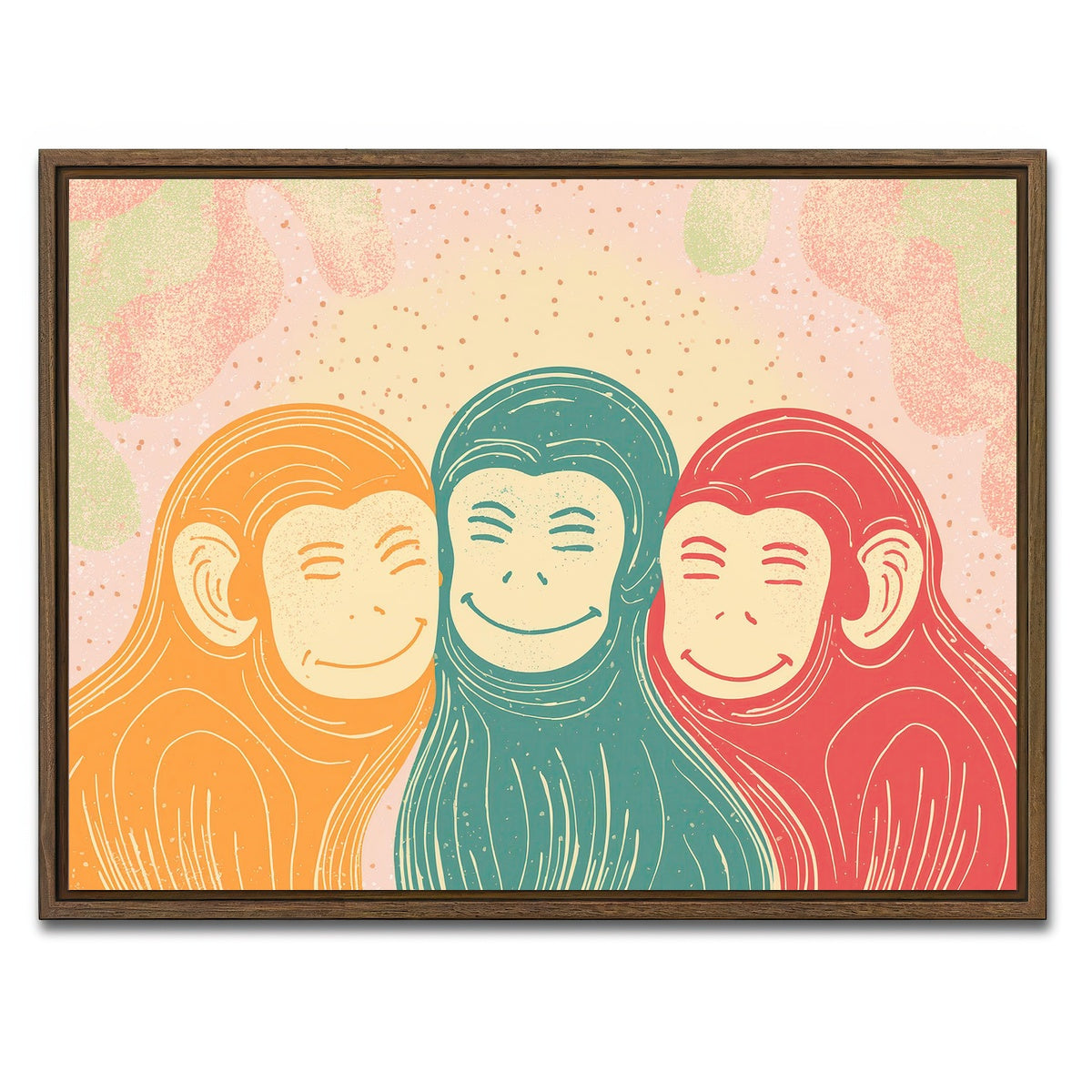AUTO-MOCKUP WHITE | Three Monkeys Art Print | 1 Piece | Walnut Framed Canvas | group=4x3