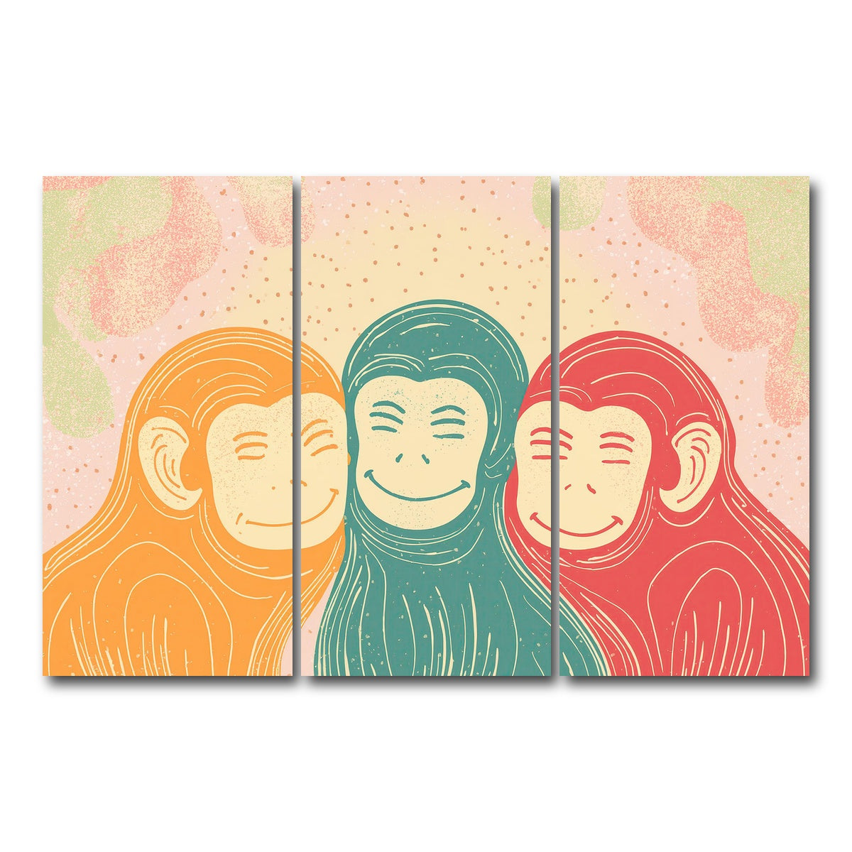 AUTO-MOCKUP WHITE | Three Monkeys Art Print | 3 Piece | Gallery Wrap Canvas | group=12x24