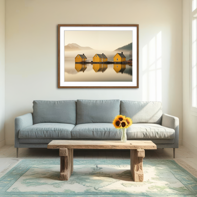 AUTO-MOCKUP ROOM | Three Yellow Houses Wall Art