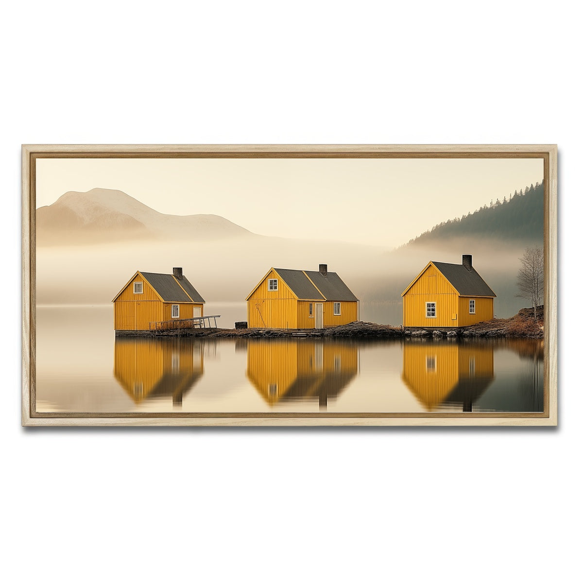 AUTO-MOCKUP WHITE | Three Yellow Houses | 1 Piece | Natural Framed Canvas | group=2x1
