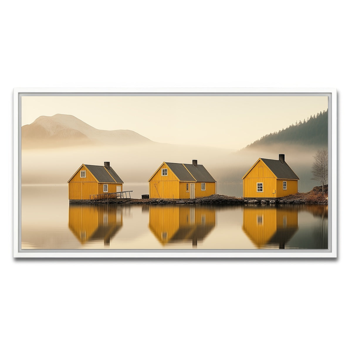 AUTO-MOCKUP WHITE | Three Yellow Houses | 1 Piece | White Framed Canvas | group=2x1