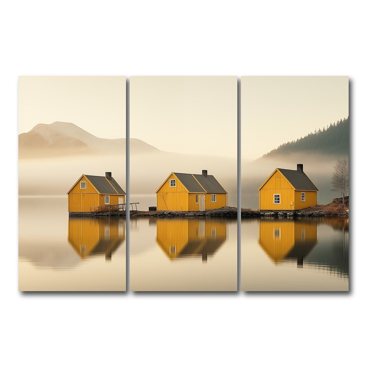 AUTO-MOCKUP WHITE | Three Yellow Houses | 3 Piece | Gallery Wrap Canvas | group=12x24