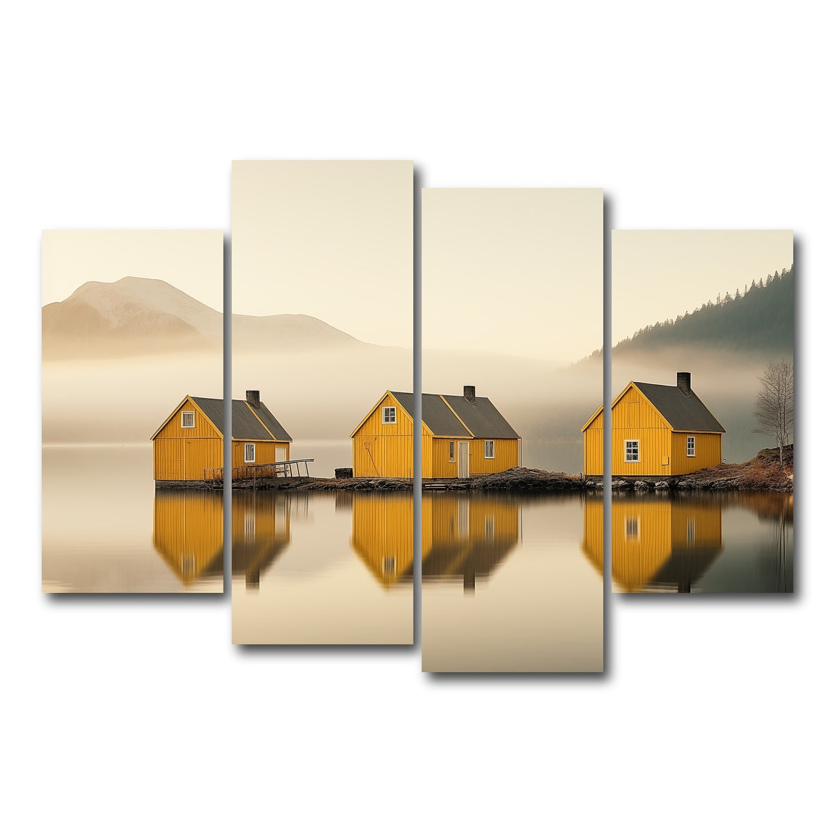 AUTO-MOCKUP WHITE | Three Yellow Houses | 4 Piece | Gallery Wrap Canvas | group=4_short