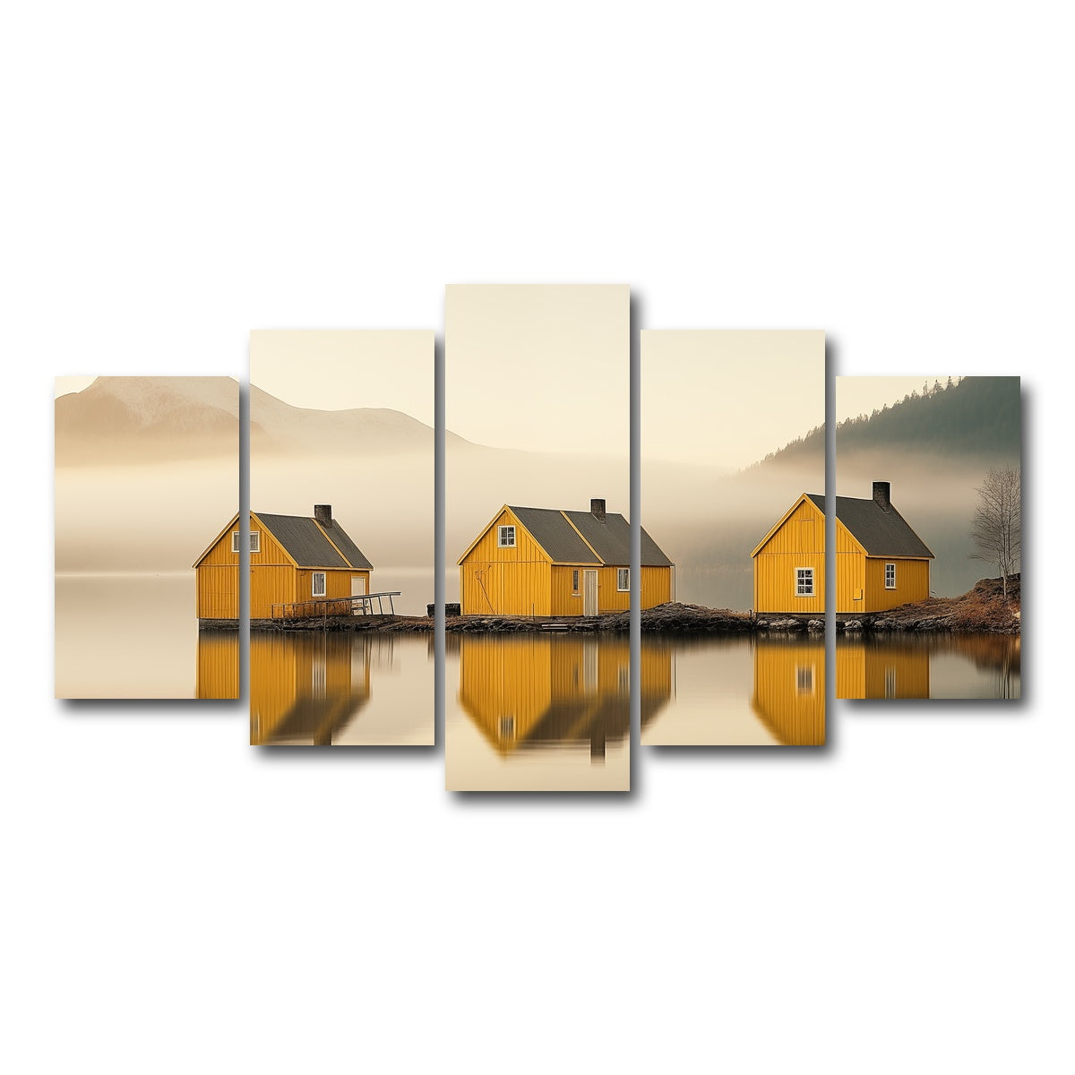 AUTO-MOCKUP WHITE | Three Yellow Houses | 5 Piece | Gallery Wrap Canvas | group=5_normal
