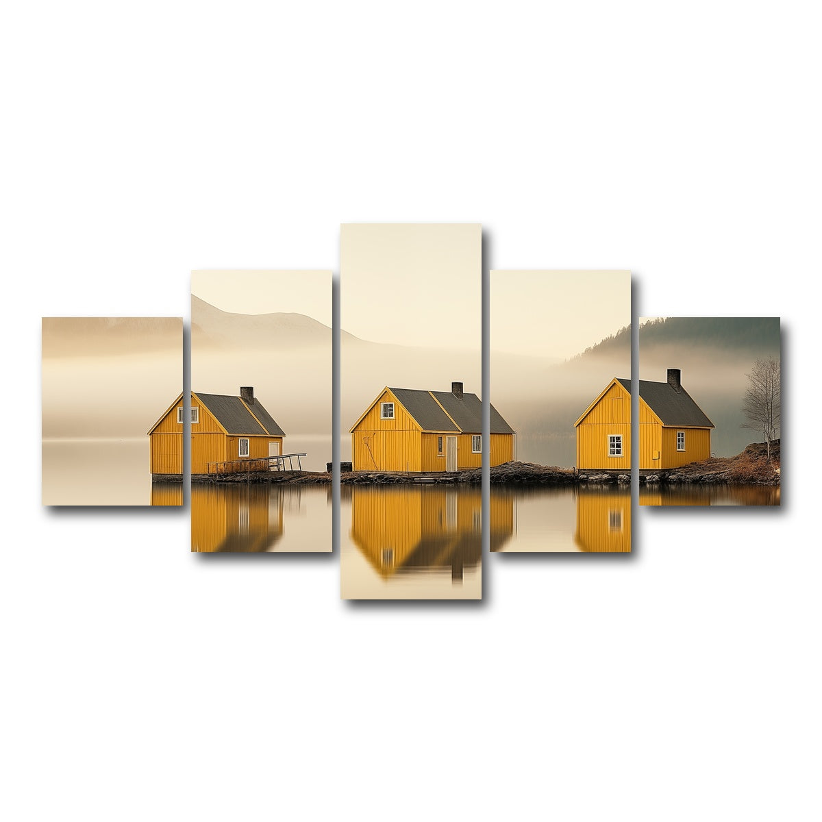 AUTO-MOCKUP WHITE | Three Yellow Houses | 5 Piece | Gallery Wrap Canvas | group=5_short