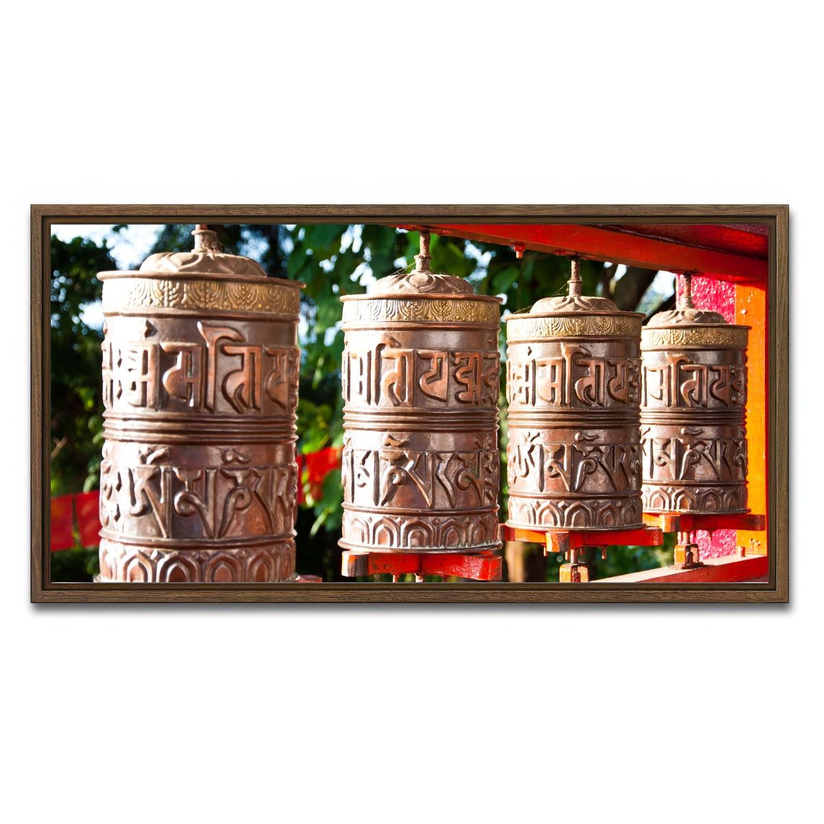 AUTO-MOCKUP WHITE | Tibetan Mantra Wheel | 1 Piece | Walnut Framed Canvas | group=2x1