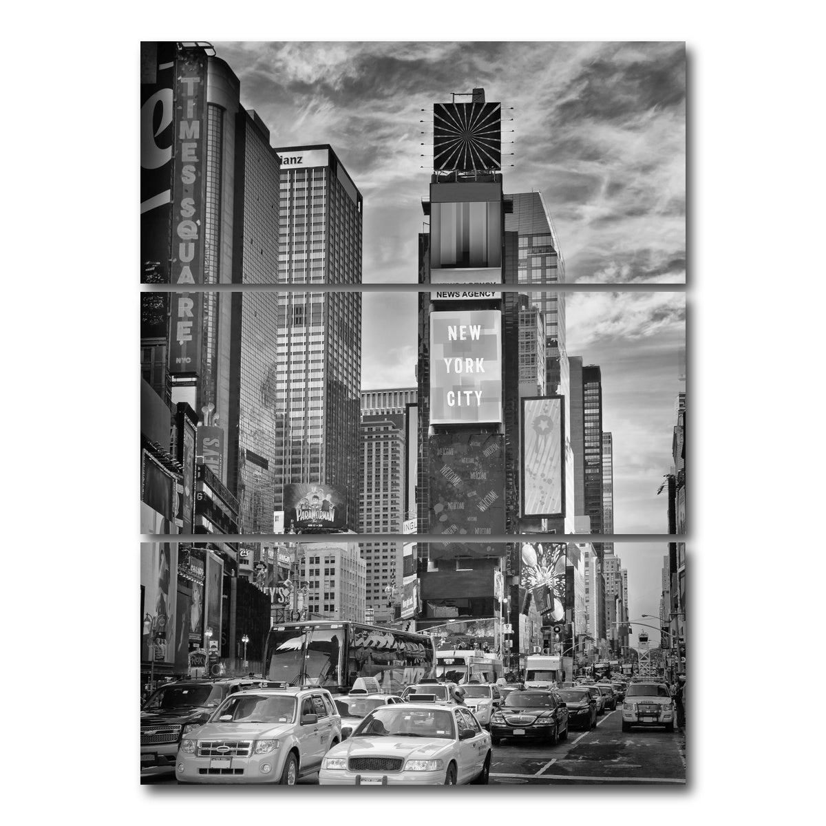 AUTO-MOCKUP WHITE | Times Square Monochrome | 3 Piece | Gallery Wrap Canvas | group=8x18_stacked