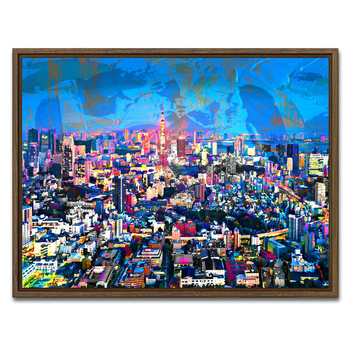 AUTO-MOCKUP WHITE | Tokyo At Night | 1 Piece | Walnut Framed Canvas | group=4x3