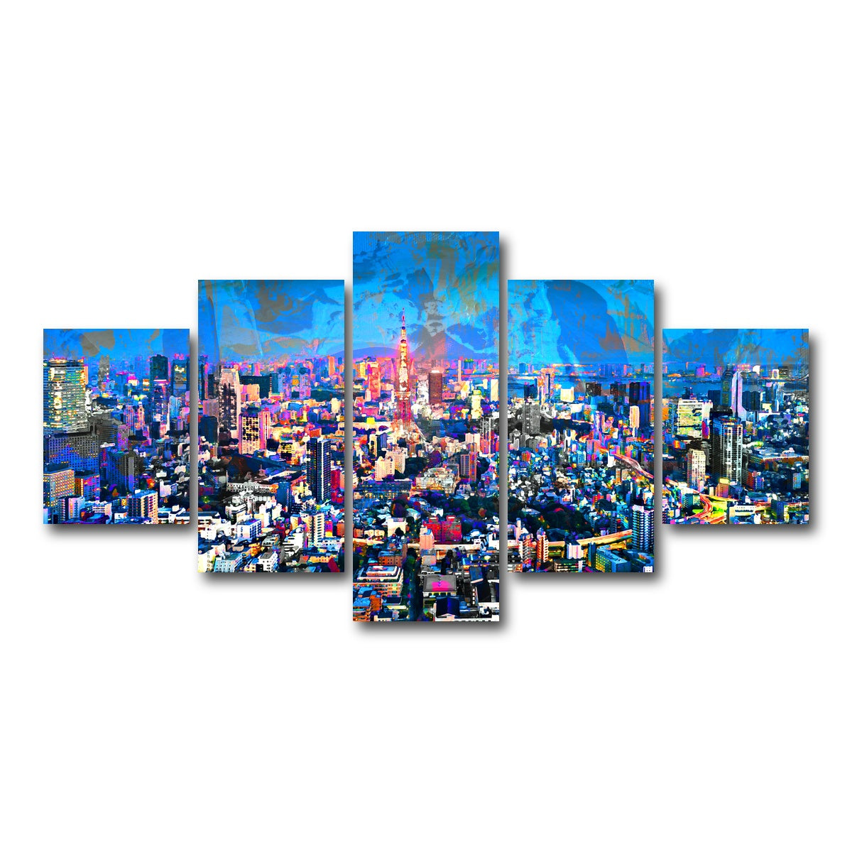 AUTO-MOCKUP WHITE | Tokyo At Night | 5 Piece | Gallery Wrap Canvas | group=5_short