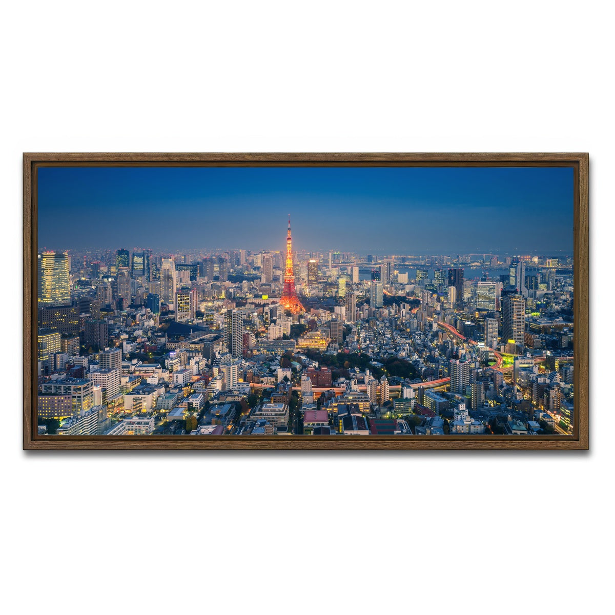 AUTO-MOCKUP WHITE | Tokyo Skyline | 1 Piece | Walnut Framed Canvas | group=2x1