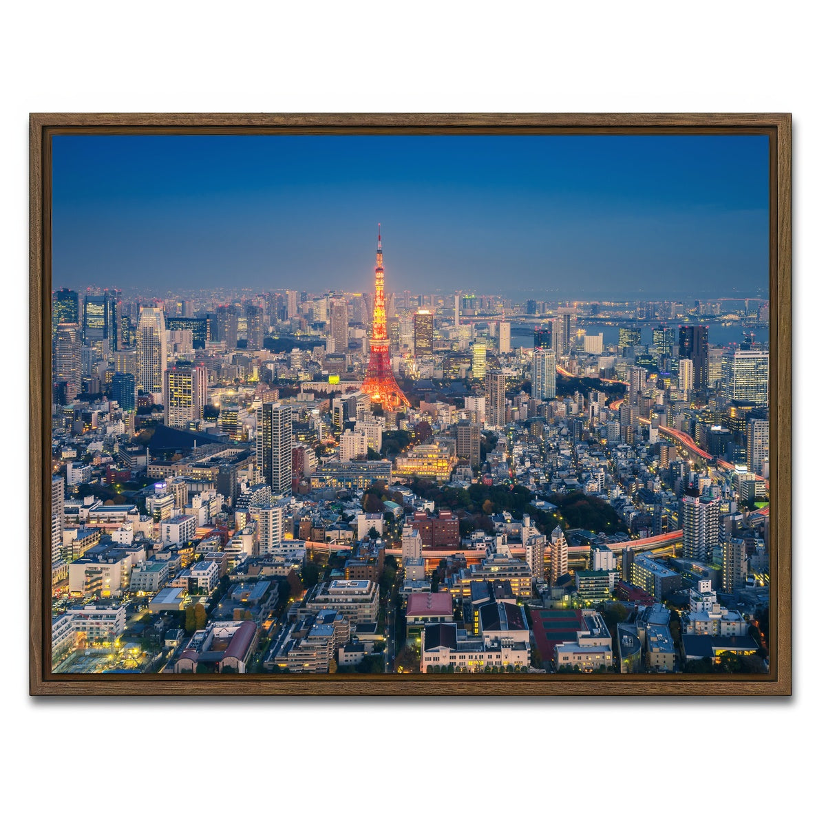 AUTO-MOCKUP WHITE | Tokyo Skyline | 1 Piece | Walnut Framed Canvas | group=4x3