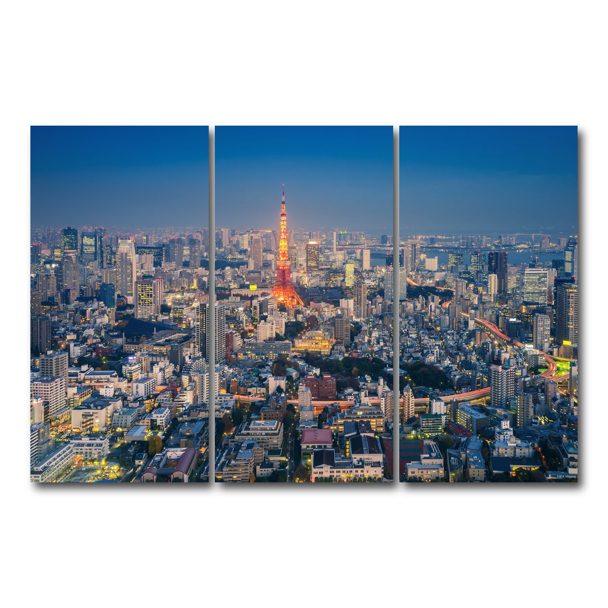 AUTO-MOCKUP WHITE | Tokyo Skyline | 3 Piece | Gallery Wrap Canvas | group=12x24