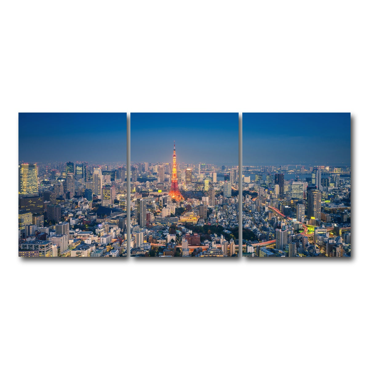 AUTO-MOCKUP WHITE | Tokyo Skyline | 3 Piece | Gallery Wrap Canvas | group=18x24