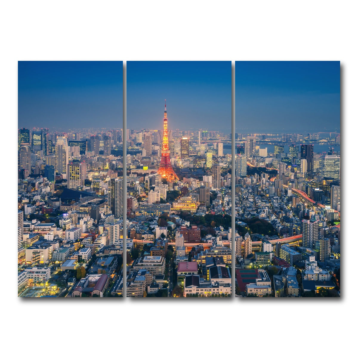 AUTO-MOCKUP WHITE | Tokyo Skyline | 3 Piece | Gallery Wrap Canvas | group=8x18