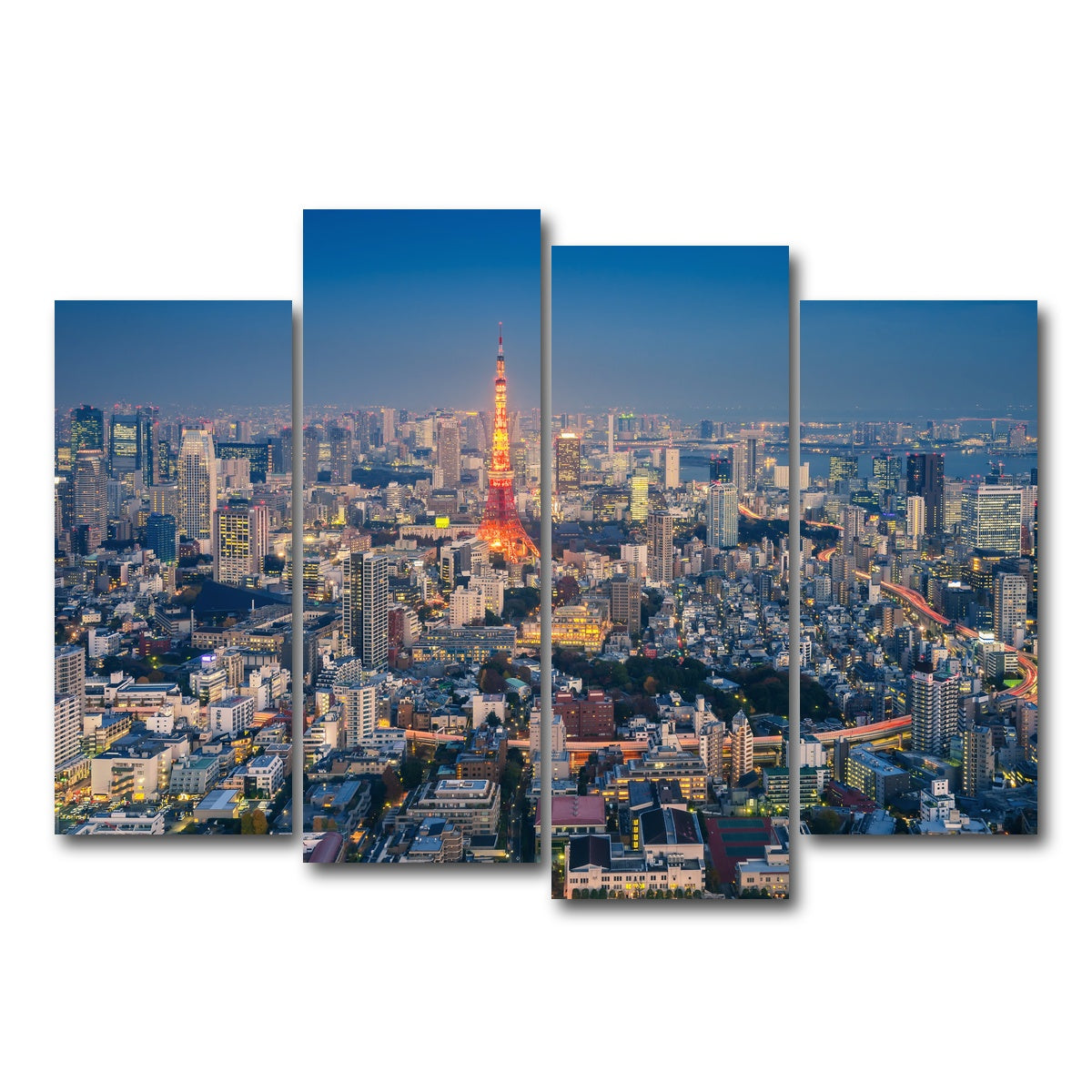 AUTO-MOCKUP WHITE | Tokyo Skyline | 4 Piece | Gallery Wrap Canvas | group=4_normal