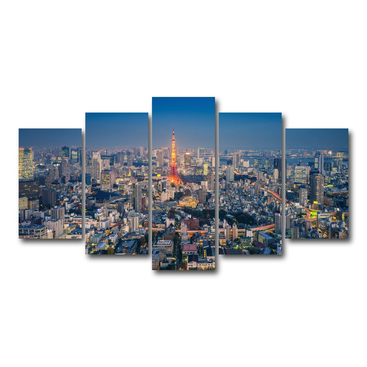AUTO-MOCKUP WHITE | Tokyo Skyline | 5 Piece | Gallery Wrap Canvas | group=5_normal