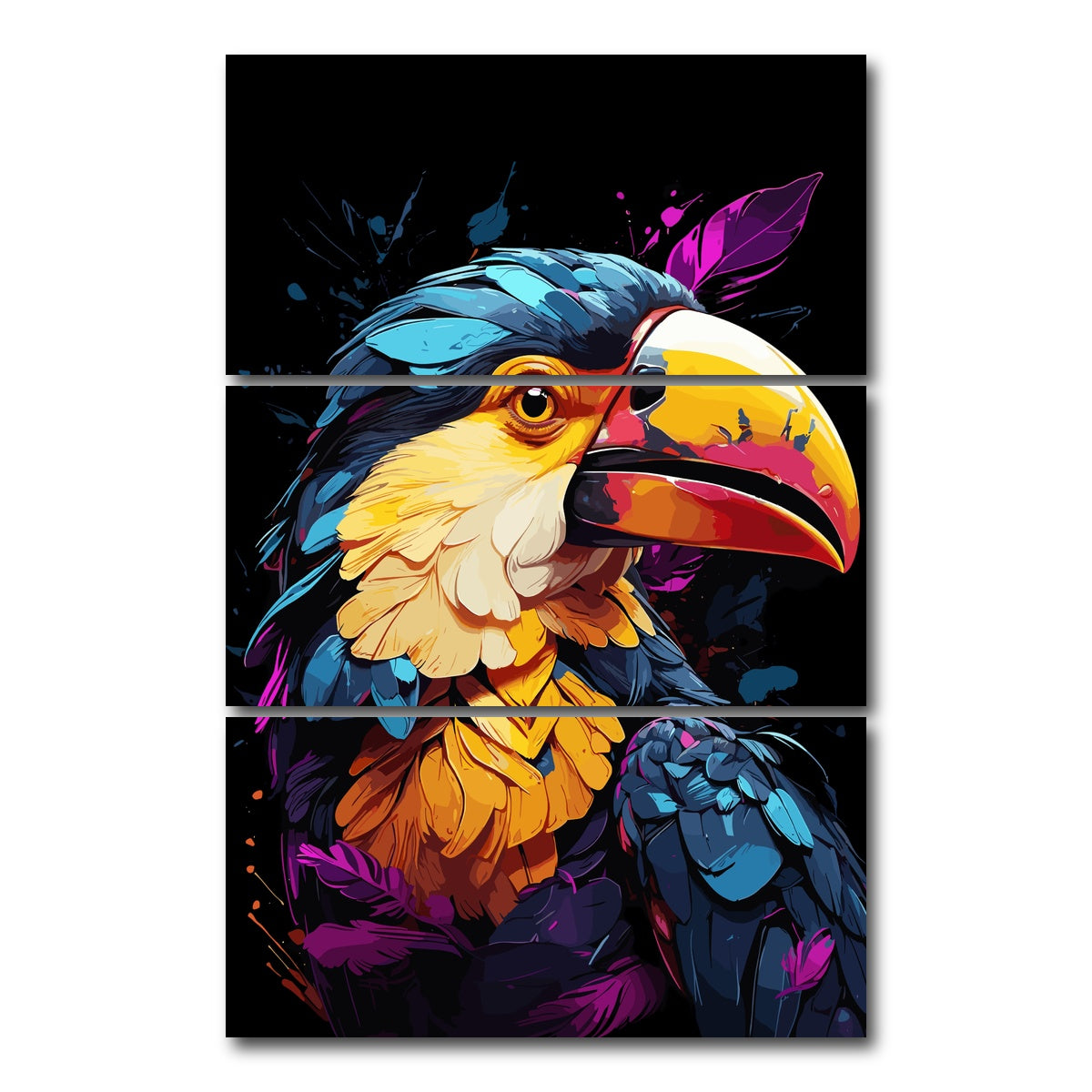 AUTO-MOCKUP WHITE | Toucan Animal Colorful | 3 Piece | Gallery Wrap Canvas | group=12x24_stacked