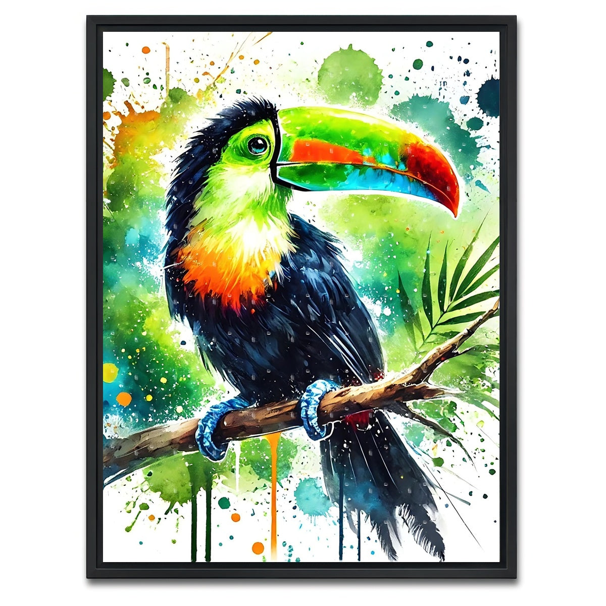 AUTO-MOCKUP WHITE | Toucan Paint Drip | 1 Piece | Black Framed Canvas | group=3x4