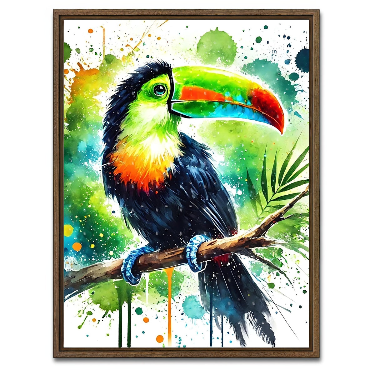 AUTO-MOCKUP WHITE | Toucan Paint Drip | 1 Piece | Walnut Framed Canvas | group=3x4