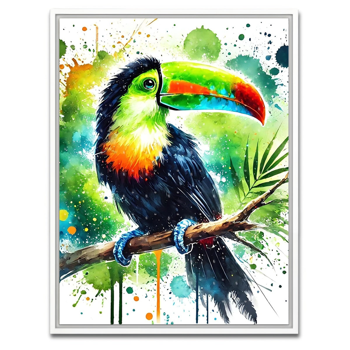 AUTO-MOCKUP WHITE | Toucan Paint Drip | 1 Piece | White Framed Canvas | group=3x4
