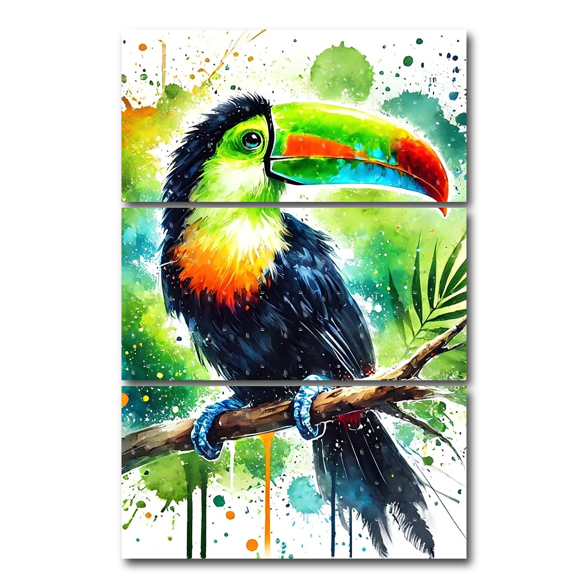 AUTO-MOCKUP WHITE | Toucan Paint Drip | 3 Piece | Gallery Wrap Canvas | group=12x24_stacked