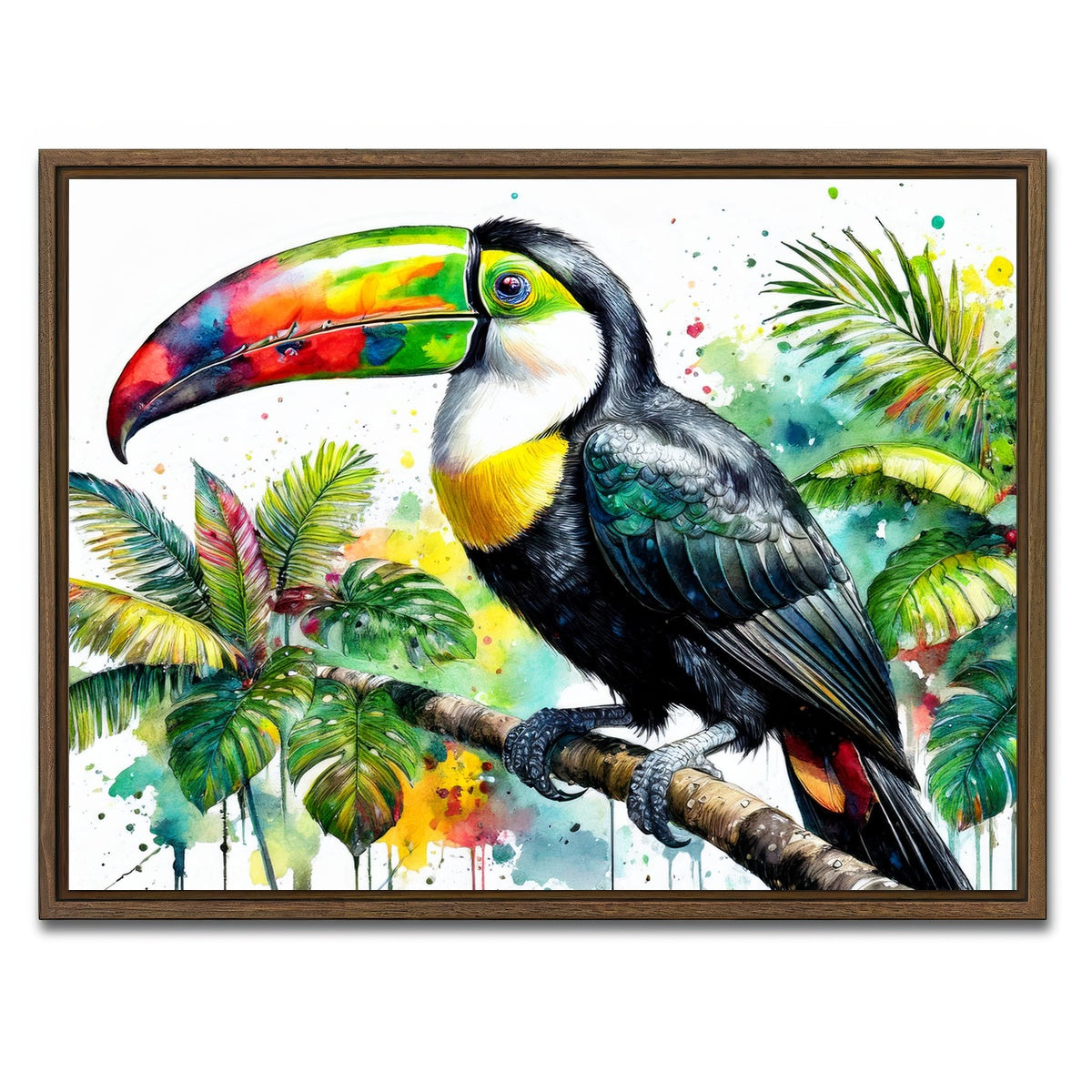 AUTO-MOCKUP WHITE | Toucan Watercolor V1 | 1 Piece | Walnut Framed Canvas | group=4x3