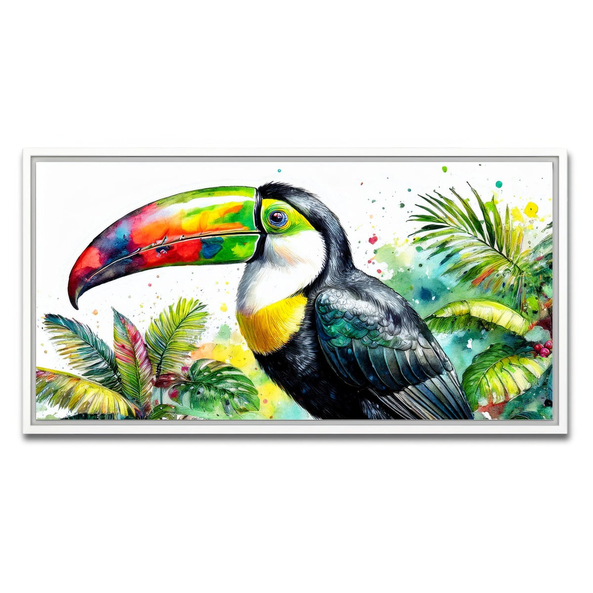 AUTO-MOCKUP WHITE | Toucan Watercolor V1 | 1 Piece | White Framed Canvas | group=2x1