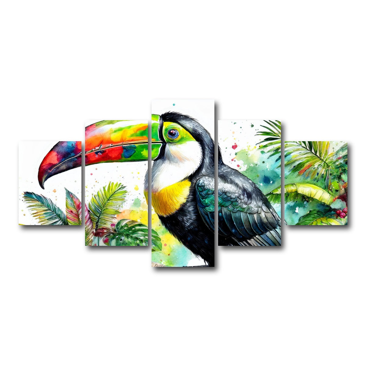 AUTO-MOCKUP WHITE | Toucan Watercolor V1 | 5 Piece | Gallery Wrap Canvas | group=5_short