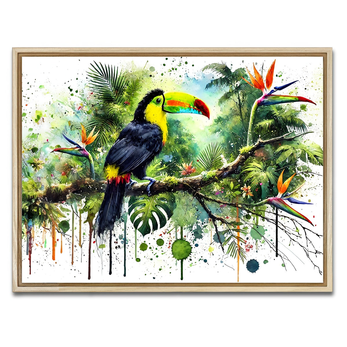 AUTO-MOCKUP WHITE | Toucan Watercolor V2 | 1 Piece | Natural Framed Canvas | group=4x3
