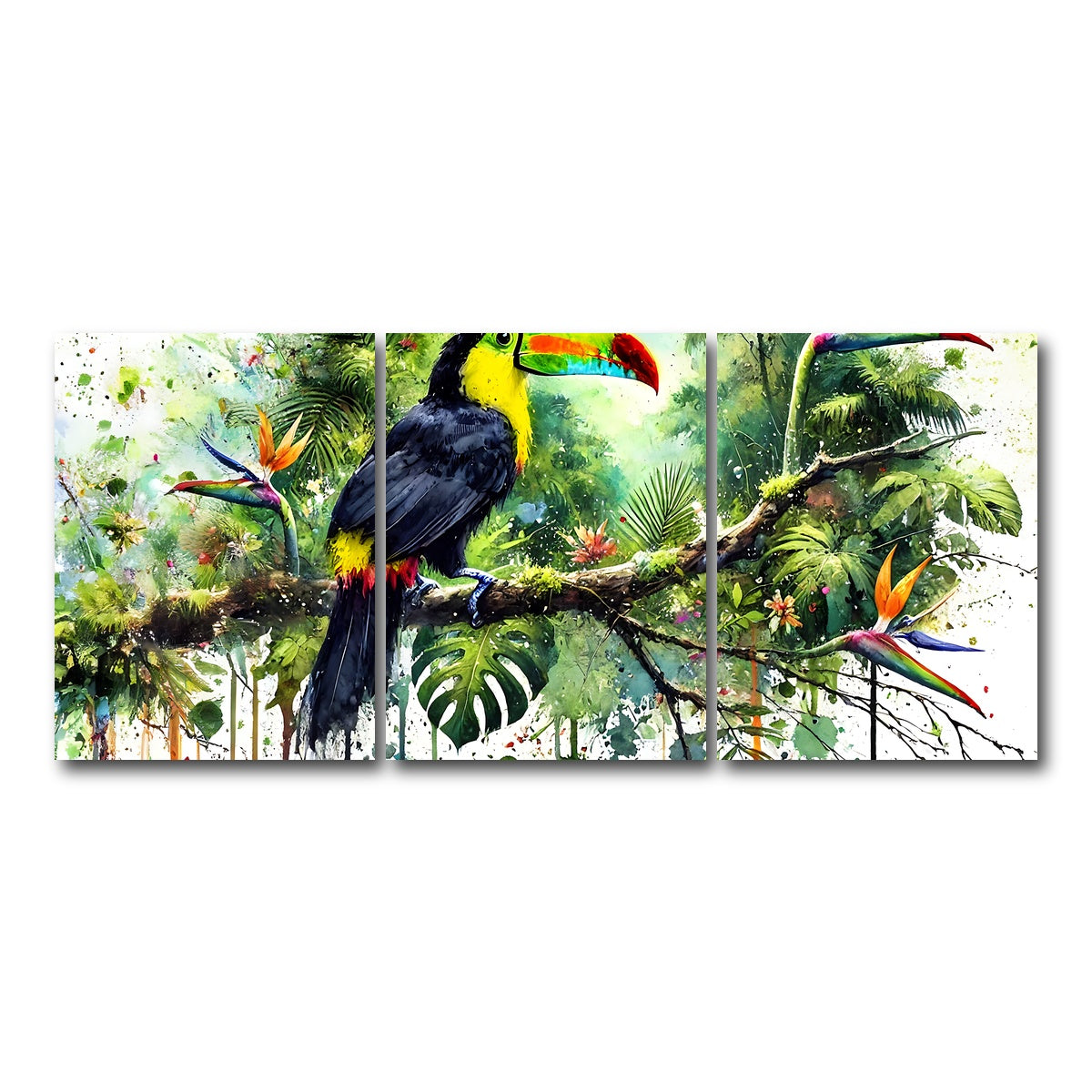 AUTO-MOCKUP WHITE | Toucan Watercolor V2 | 3 Piece | Gallery Wrap Canvas | group=18x24