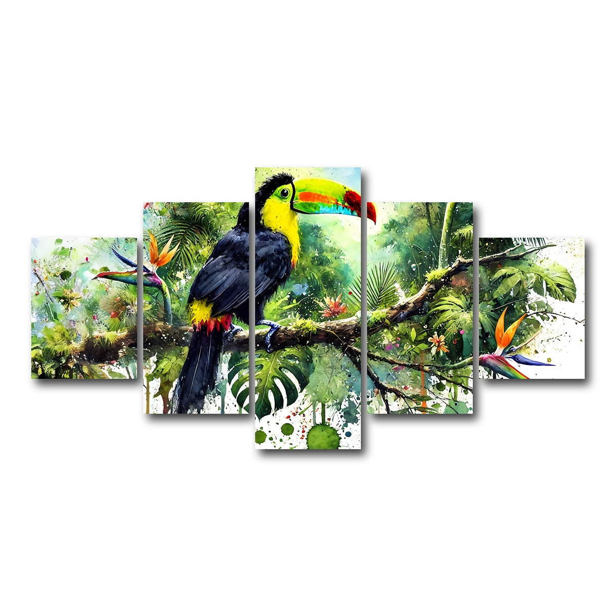 AUTO-MOCKUP WHITE | Toucan Watercolor V2 | 5 Piece | Gallery Wrap Canvas | group=5_short