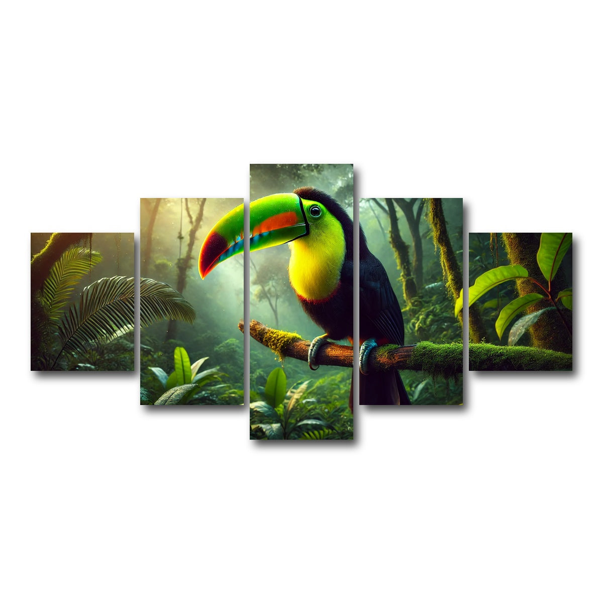 AUTO-MOCKUP WHITE | Toucan on Branch | 5 Piece | Gallery Wrap Canvas | group=5_short