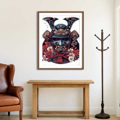 AUTO-MOCKUP ROOM | Traditional Japanese Samurai Mask Wall Art