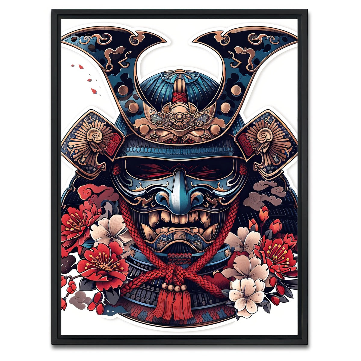 AUTO-MOCKUP WHITE | Traditional Japanese Samurai Mask | 1 Piece | Black Framed Canvas | group=3x4