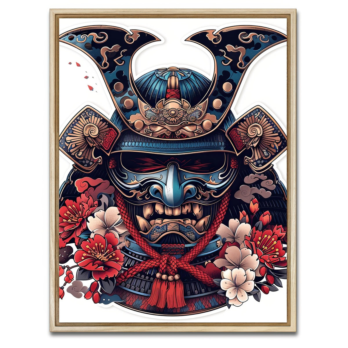 AUTO-MOCKUP WHITE | Traditional Japanese Samurai Mask | 1 Piece | Natural Framed Canvas | group=3x4