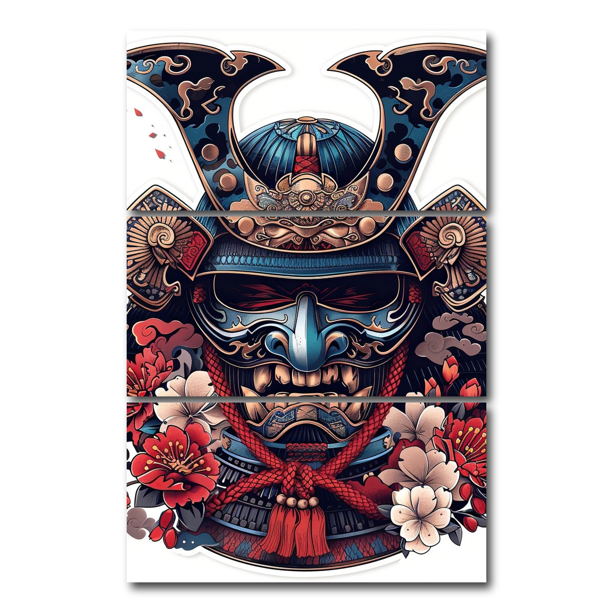 AUTO-MOCKUP WHITE | Traditional Japanese Samurai Mask | 3 Piece | Gallery Wrap Canvas | group=12x24_stacked