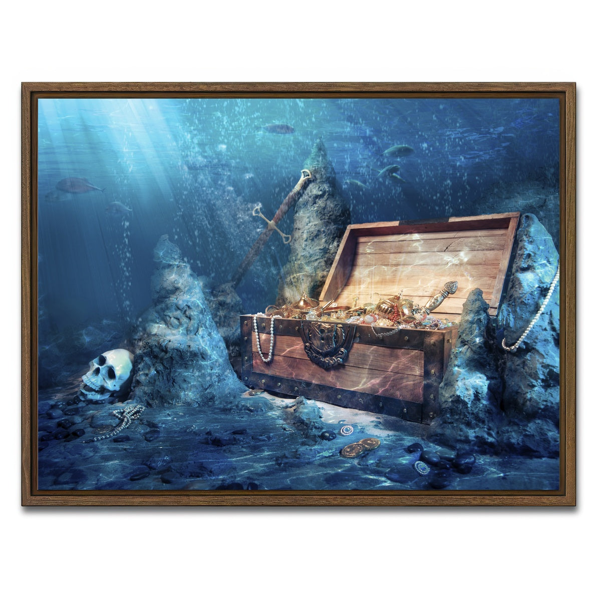 AUTO-MOCKUP WHITE | Treasure Chest Underwater | 1 Piece | Walnut Framed Canvas | group=4x3