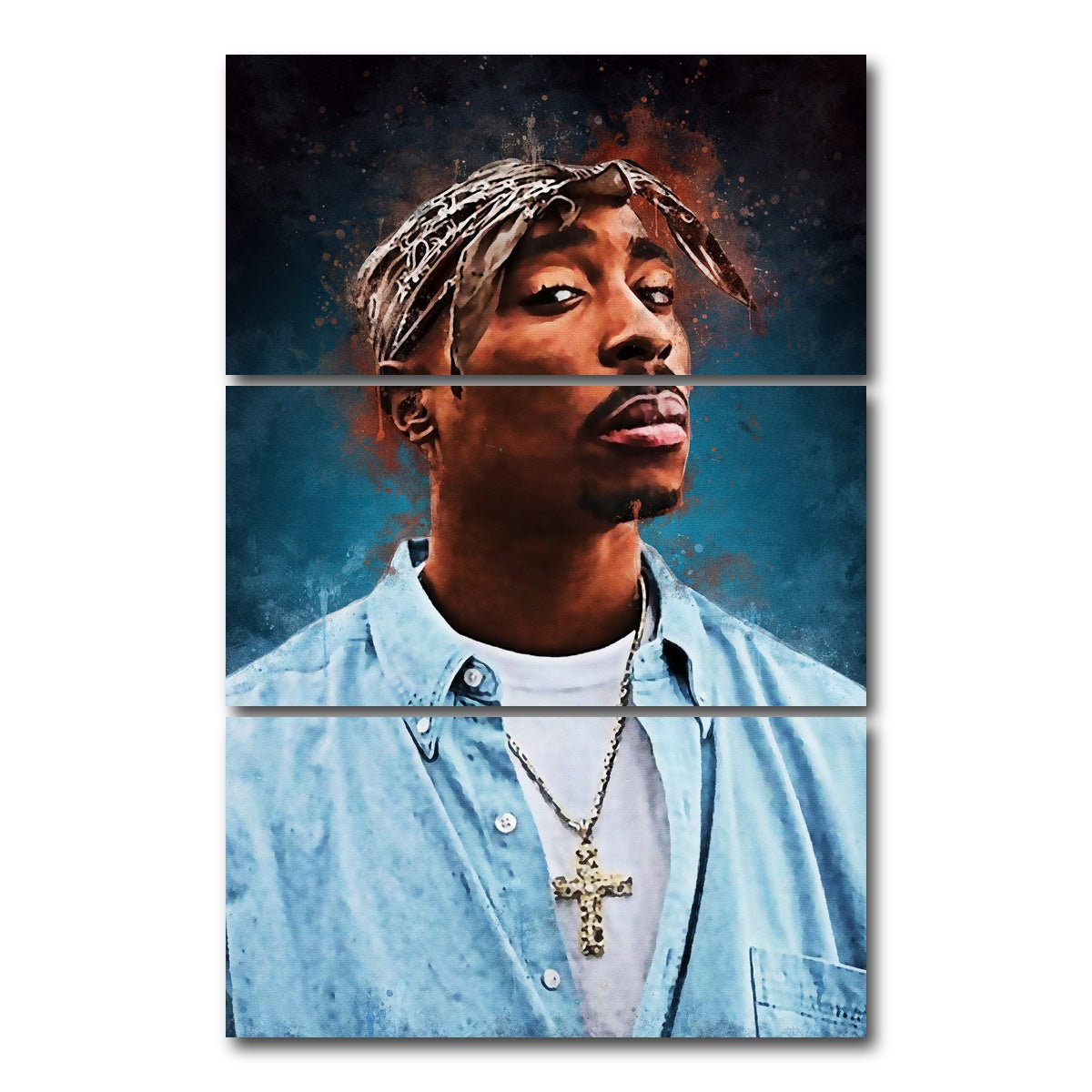 AUTO-MOCKUP WHITE | Tupac Painting | 3 Piece | Gallery Wrap Canvas | group=12x24_stacked